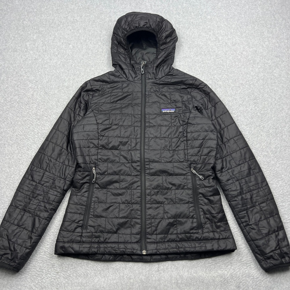 Patagonia Nano Puff Hoody Jacket Womens Small Black Zip Quilted PrimaLoft 84227